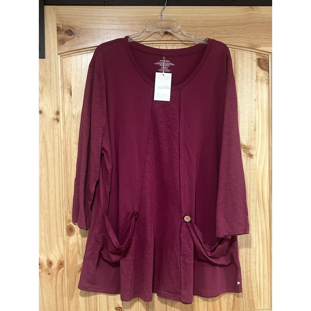 Neon Buddha Tunic Raw Seam Front Pockets Cranberry 3XL NWT Love Marlow